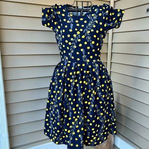 Lularoe Amelia dress blue navy yellow olive 🫒 green pockets pleated S small